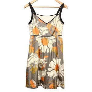 Moulinette Soeurs Floral Silk Dress Size 6 Fit Flare Sleeveless Pockets Lined